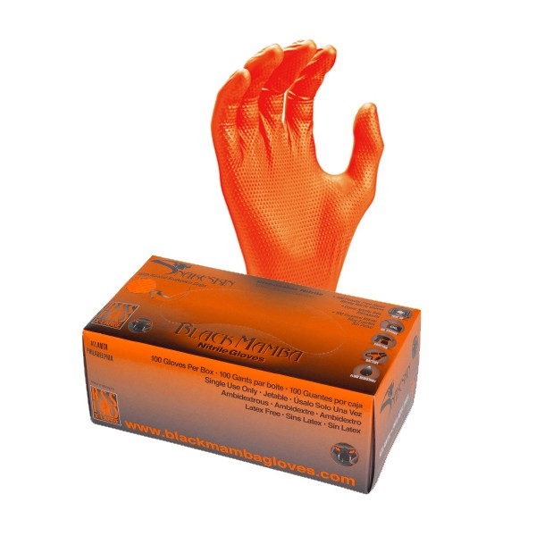 Boite de 50 gants jetables ambidextres orange - Nitrile. Mercator.