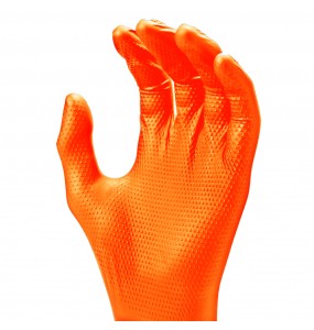 Ultra Orange - Seau gant nitrile jetable orange texturés résistant